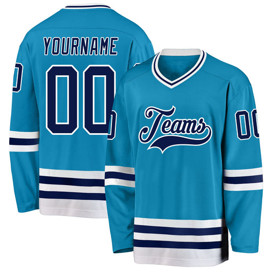 Custom Panther Blue Navy-White Hockey Jersey - Main View
