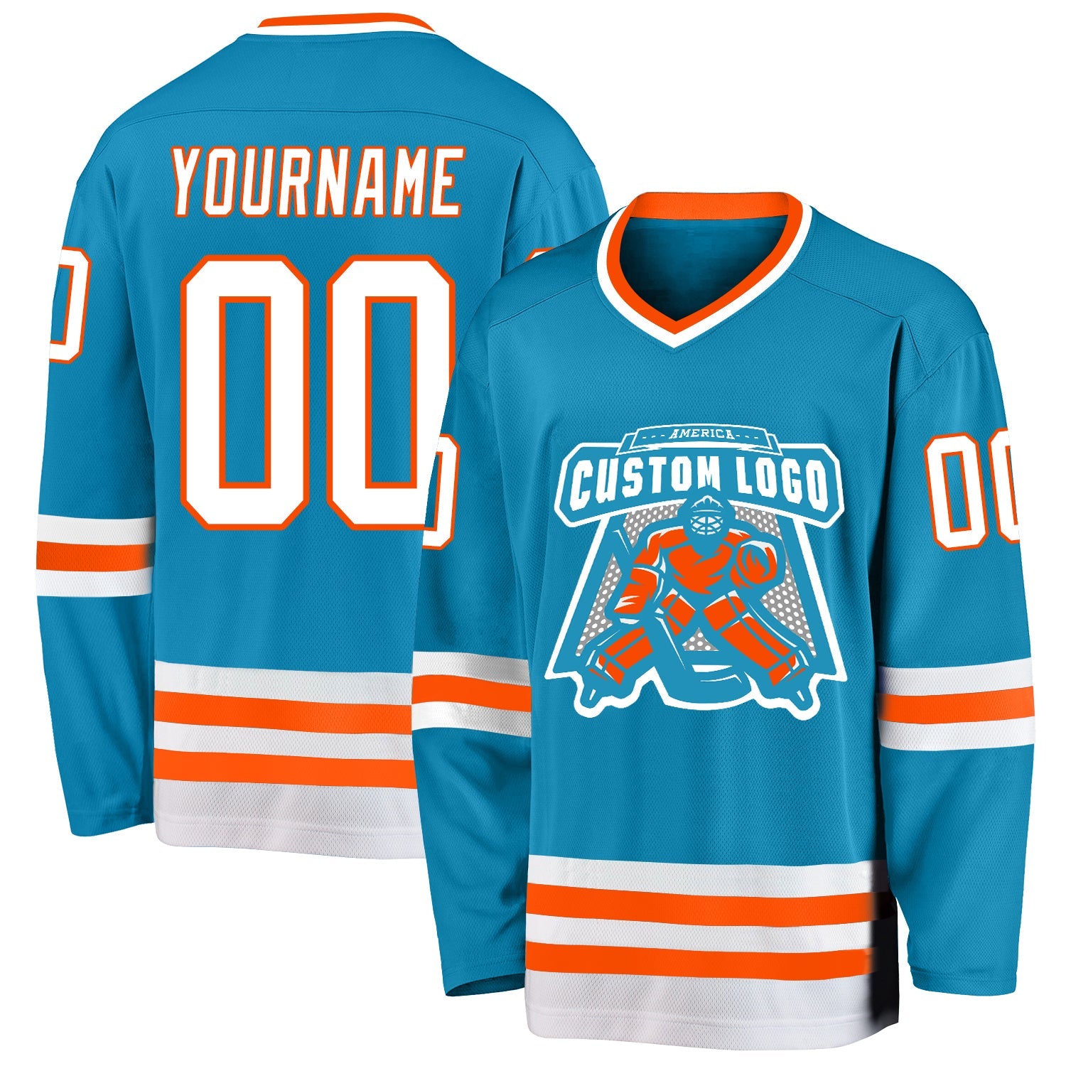 Custom Panther Blue White-Orange Hockey Jersey view 2
