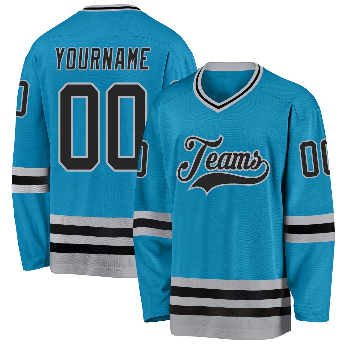 Custom Panther Blue Black-Gray Hockey Jersey - Main View