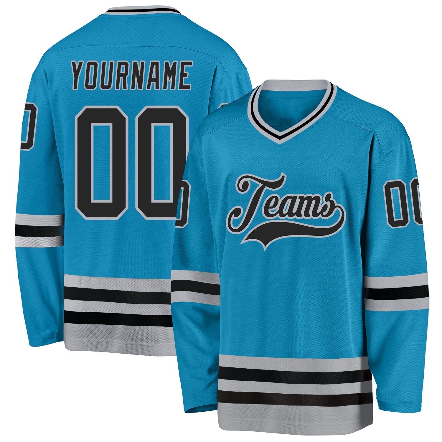 Custom Panther Blue Black-Gray Hockey Jersey - Main View