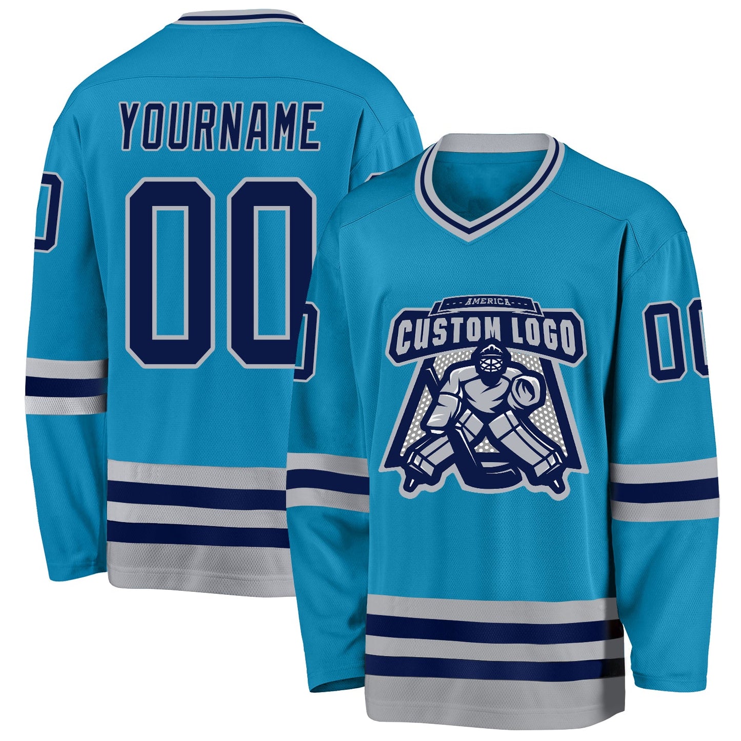 Custom Panther Blue Navy-Gray Hockey Jersey view 2
