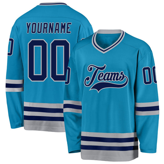 Custom Panther Blue Navy-Gray Hockey Jersey - Main View