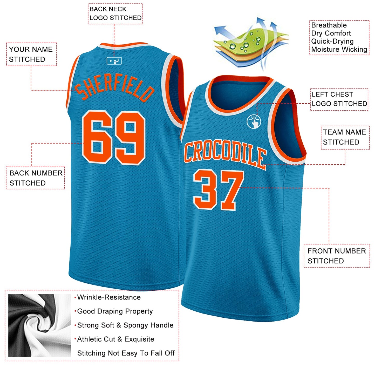 Custom Panther Blue Orange-White Authentic Basketball Jersey view 2