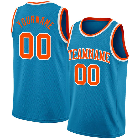 Custom Panther Blue Orange-White Authentic Basketball Jersey - Main View