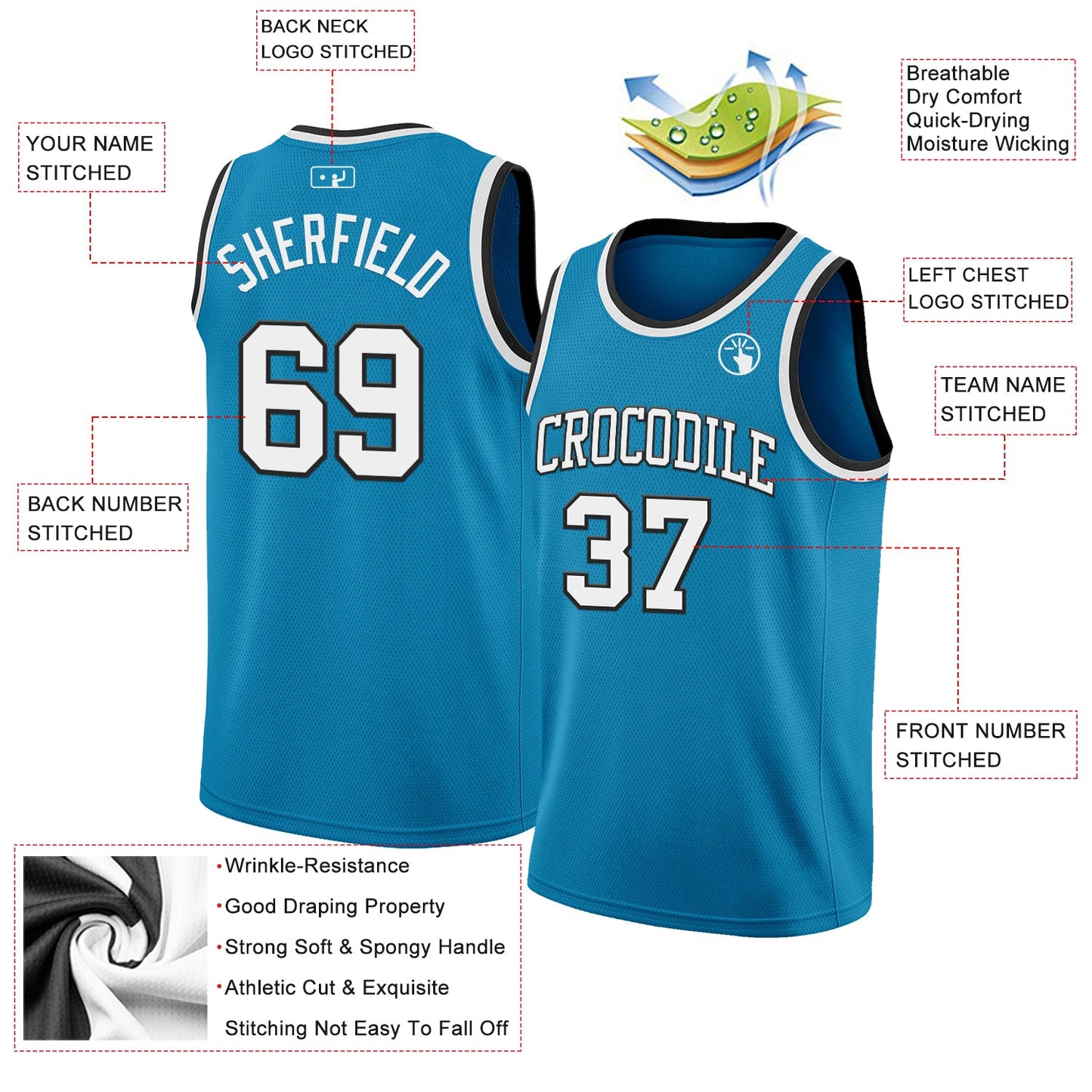 Custom Panther Blue White-Black Authentic Basketball Jersey view 2