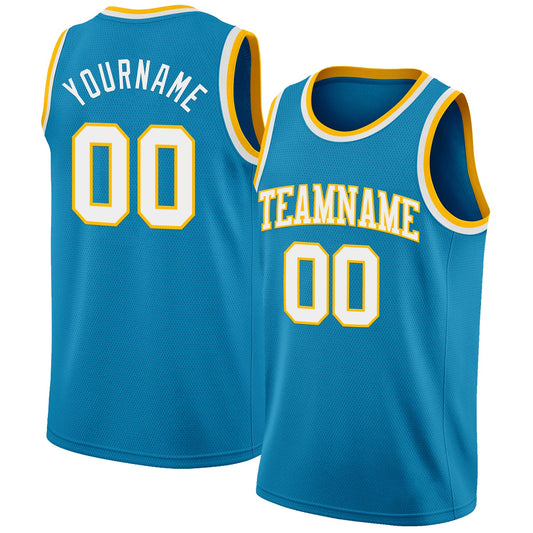 Custom Panther Blue White-Gold Authentic Basketball Jersey - Main View