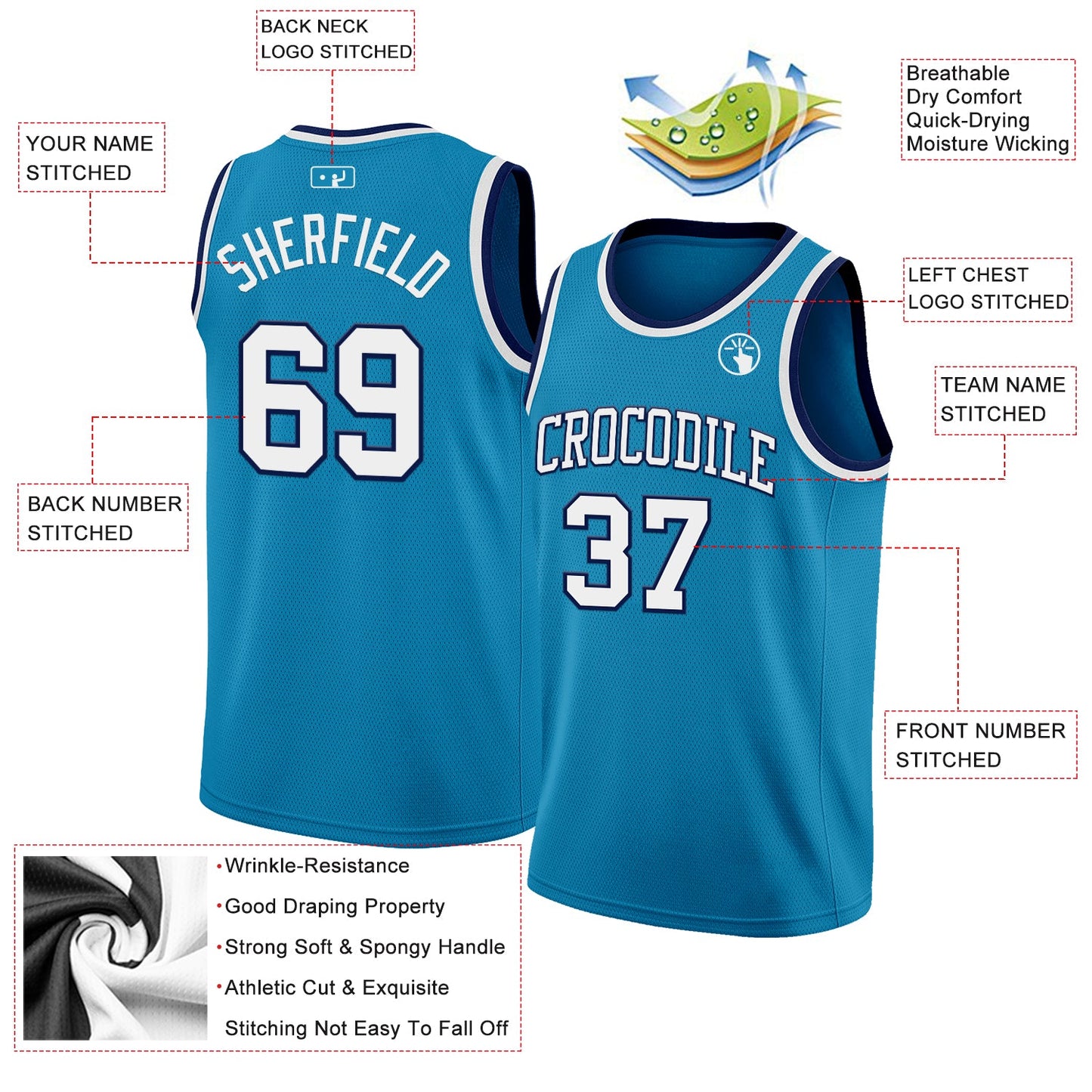 Custom Panther Blue White-Navy Authentic Basketball Jersey view 2