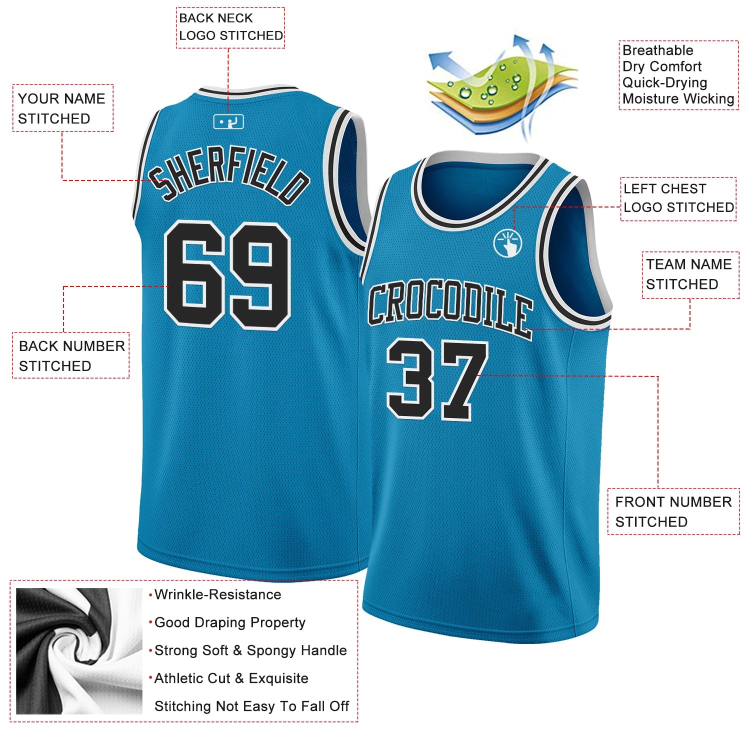 Custom Panther Blue Black-White Authentic Basketball Jersey view 2