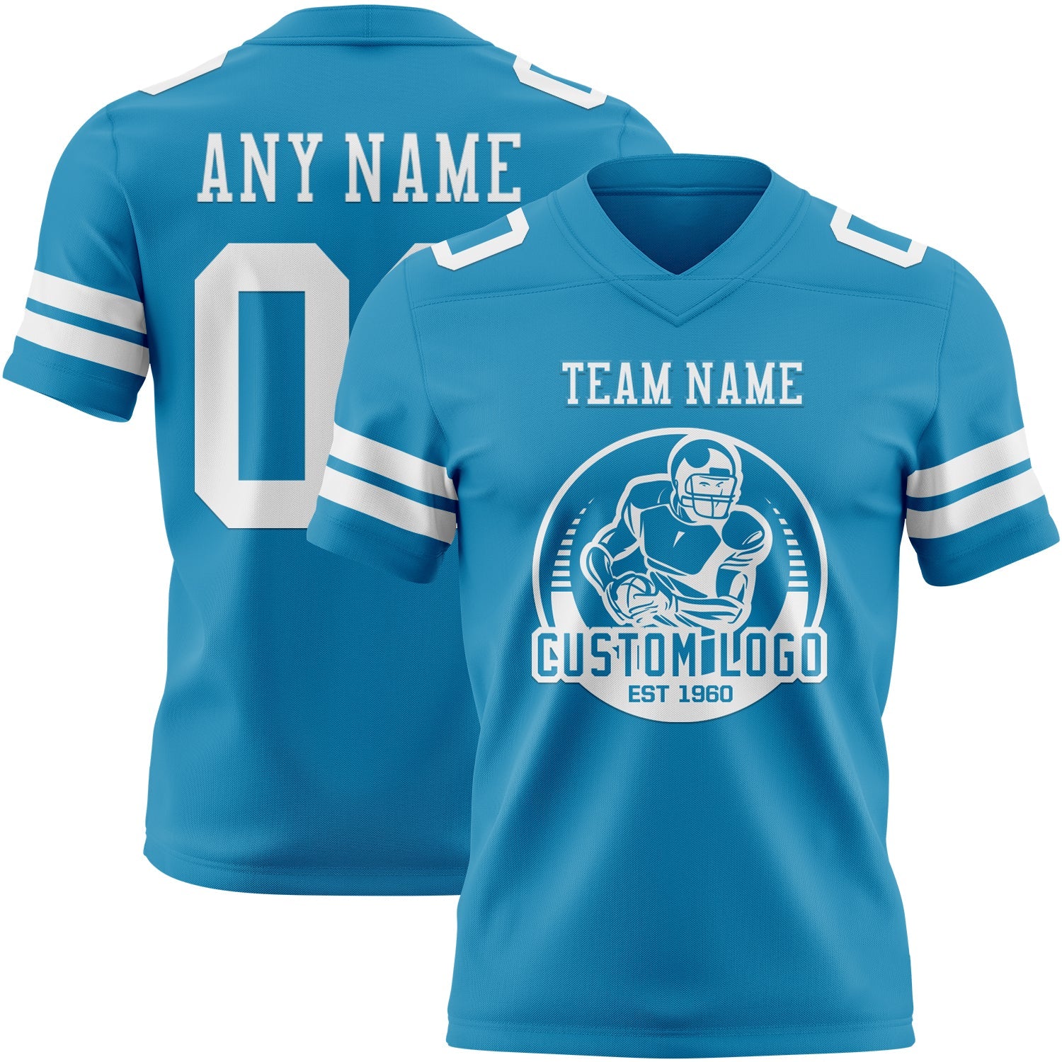 Custom Panther Blue White Authentic Football Jersey view 2
