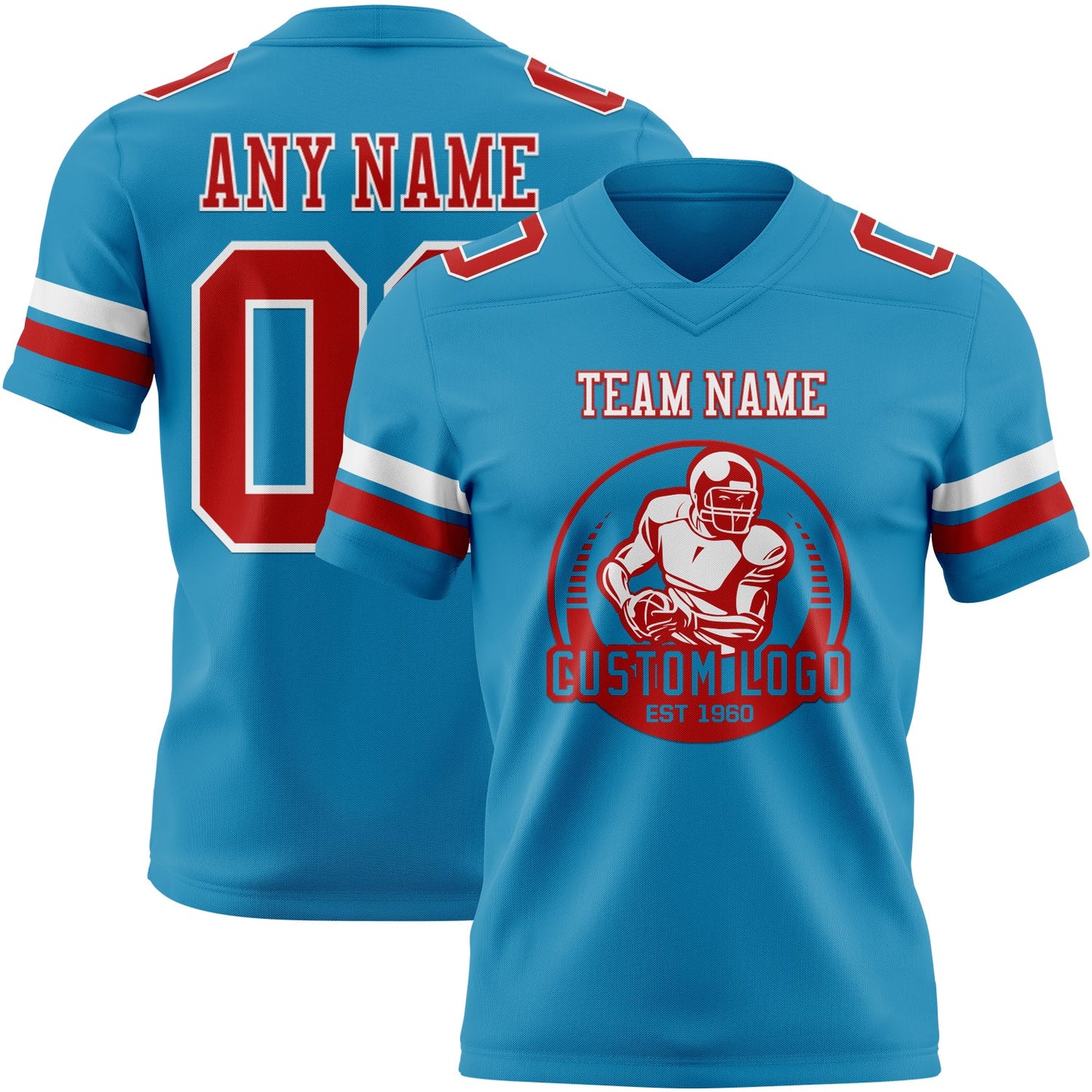 Custom Panther Blue Red-White Authentic Football Jersey view 2