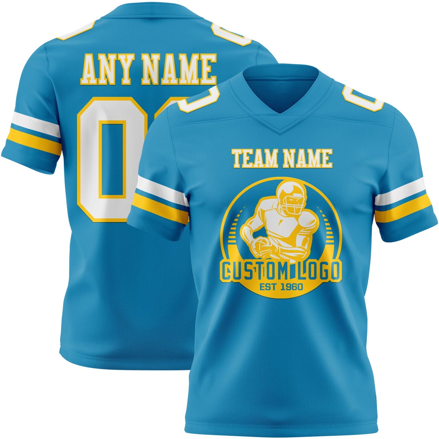 Custom Panther Blue White-Yellow Authentic Football Jersey view 2