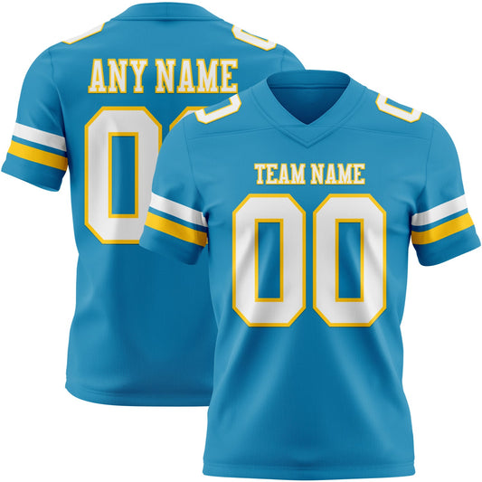 Custom Panther Blue White-Yellow Authentic Football Jersey - Main View