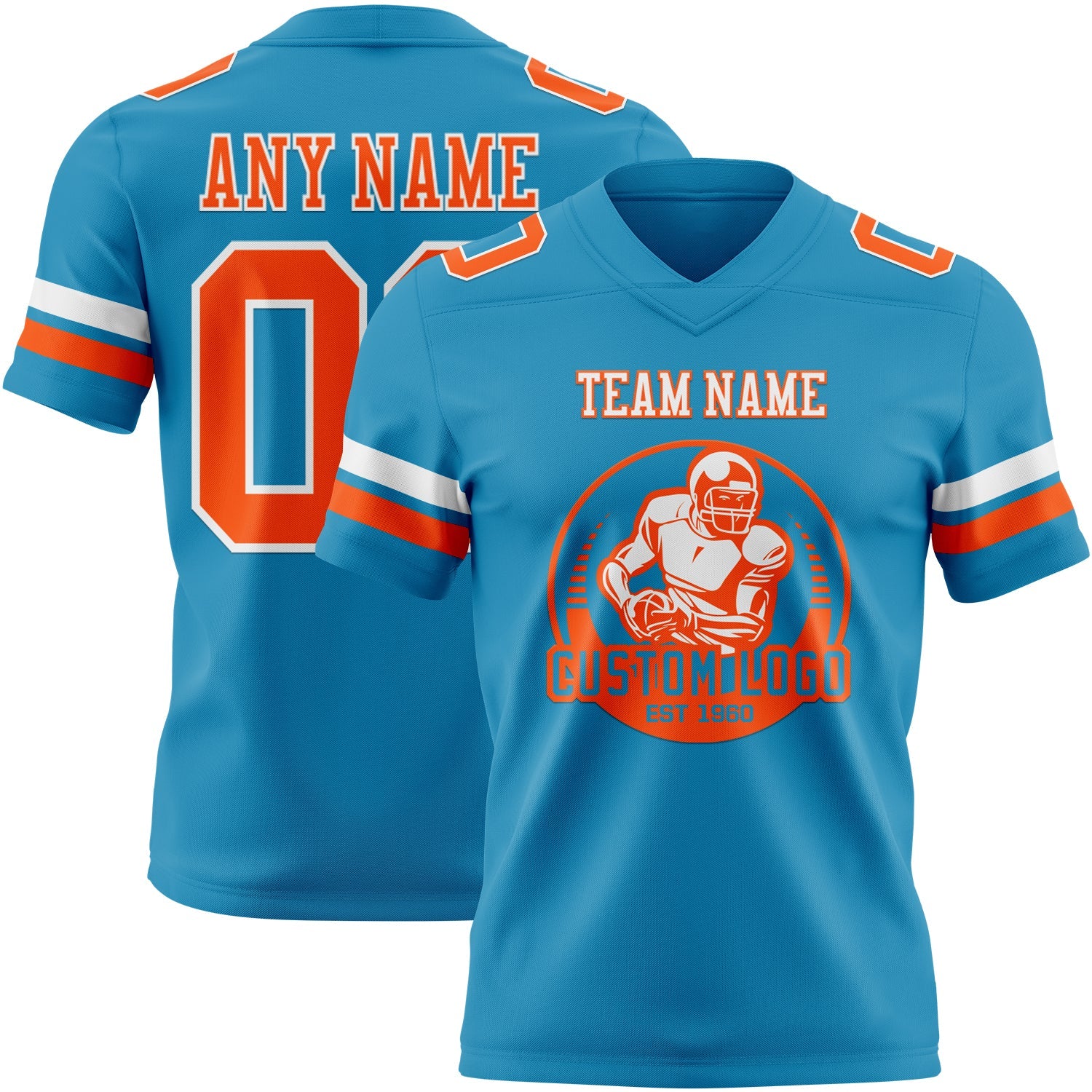 Custom Panther Blue Orange-White Authentic Football Jersey view 2