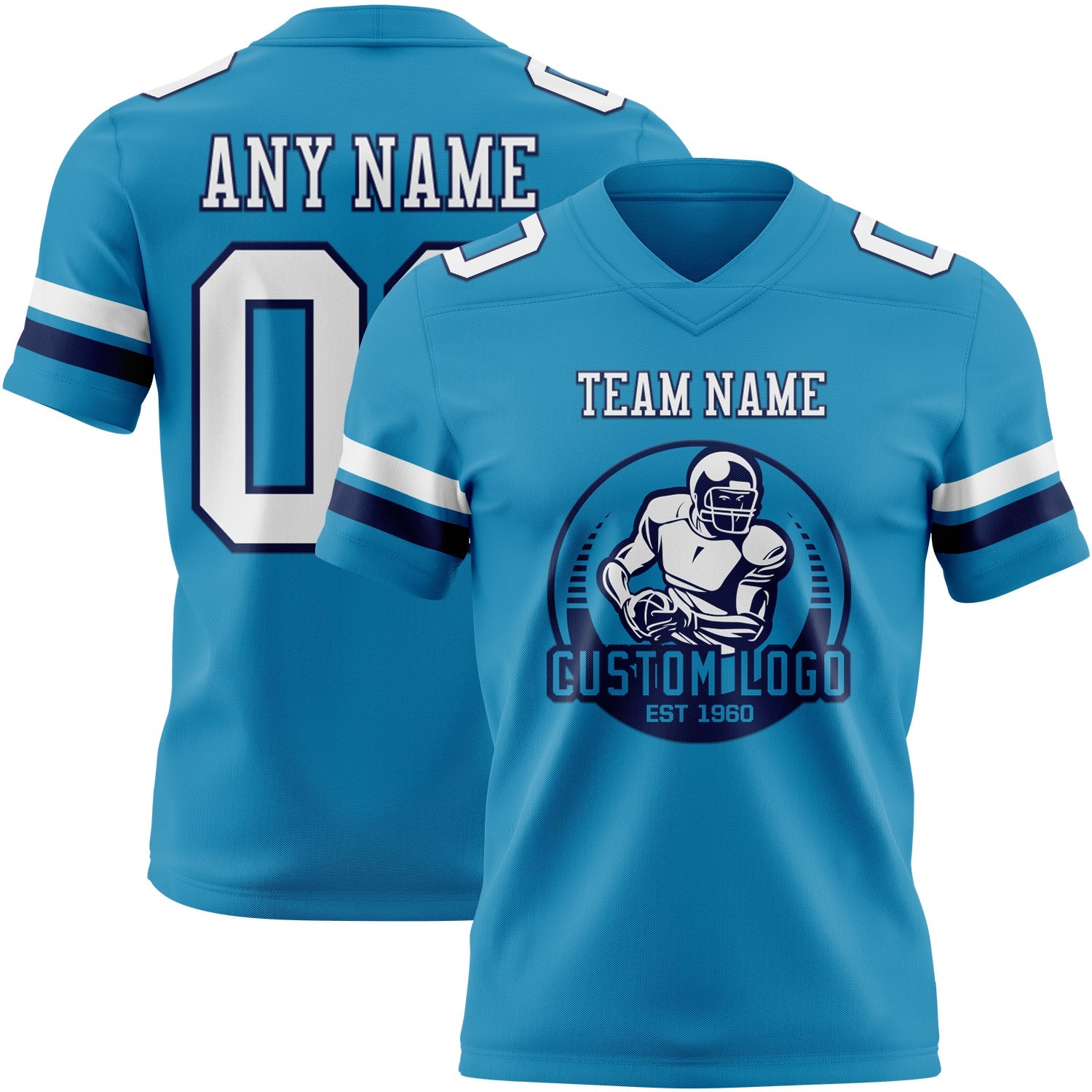 Custom Panther Blue White-Navy Authentic Football Jersey view 2