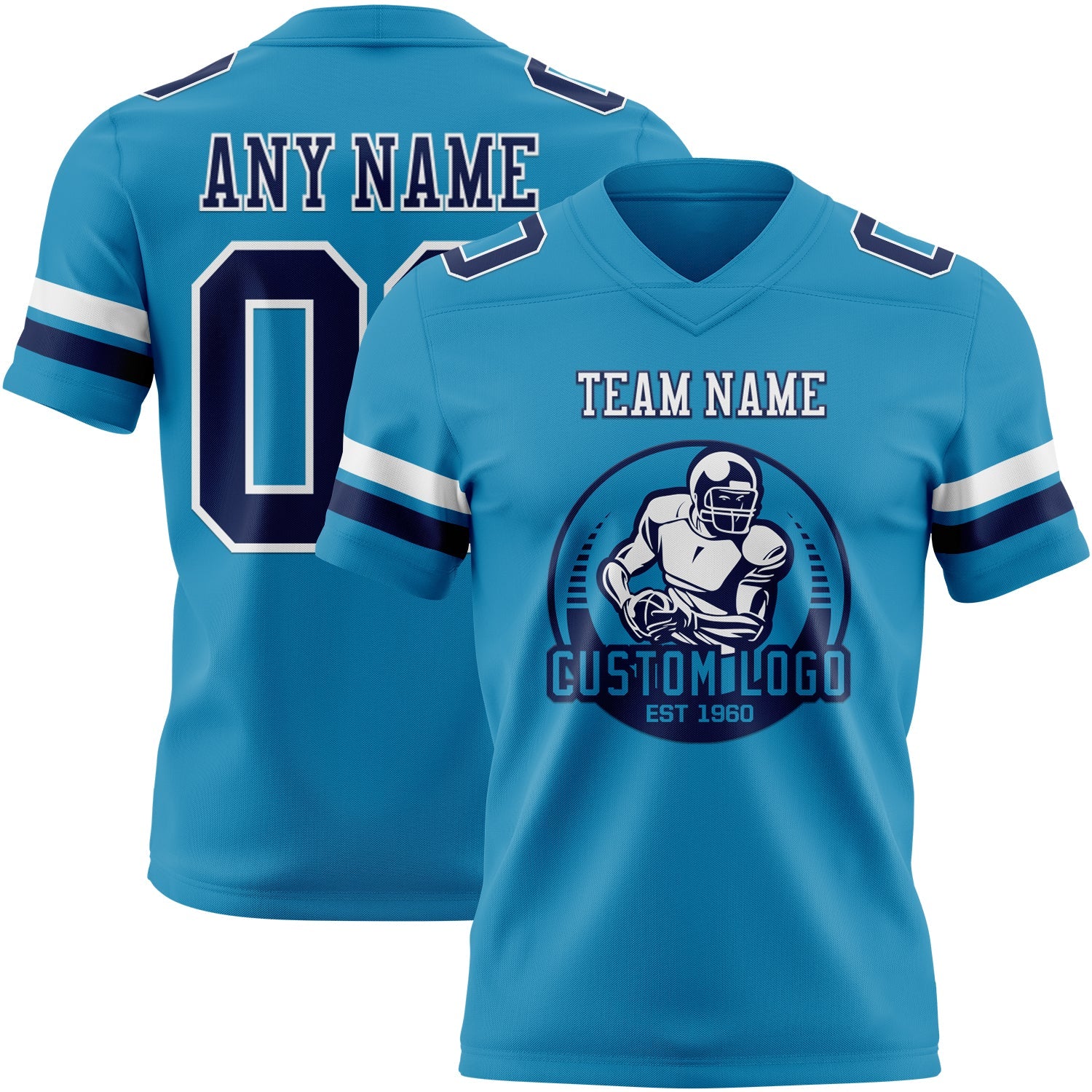 Custom Panther Blue Navy-White Authentic Football Jersey view 2