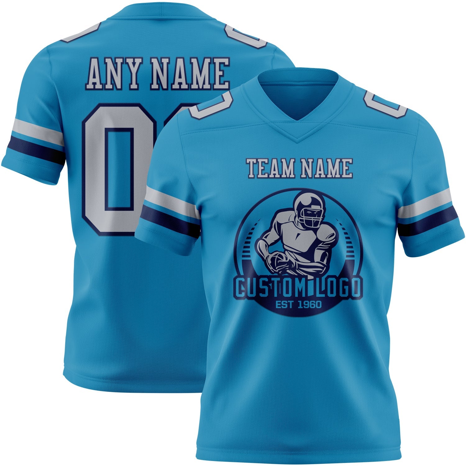 Custom Panther Blue Gray-Navy Authentic Football Jersey view 2