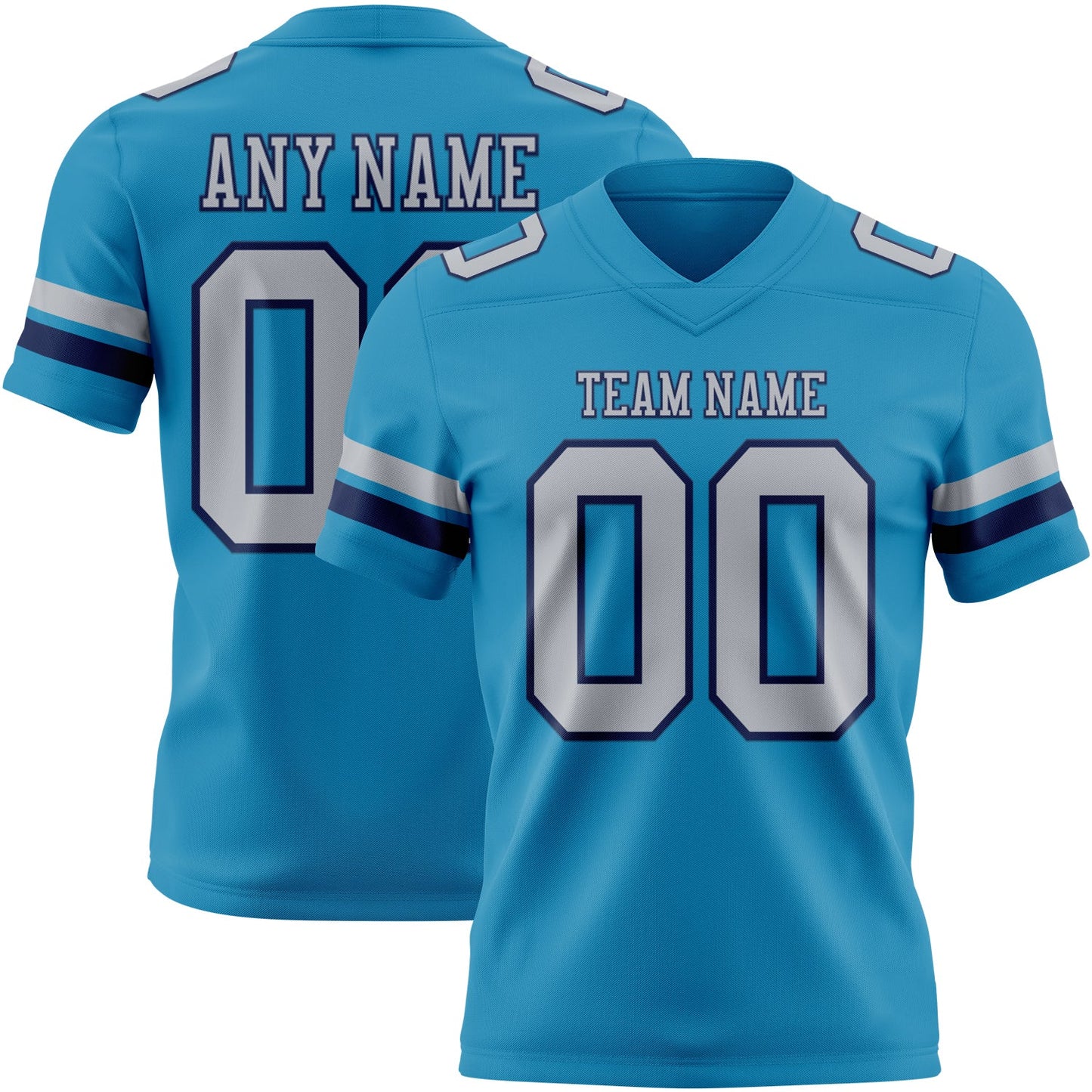 Custom Panther Blue Gray-Navy Authentic Football Jersey - Main View