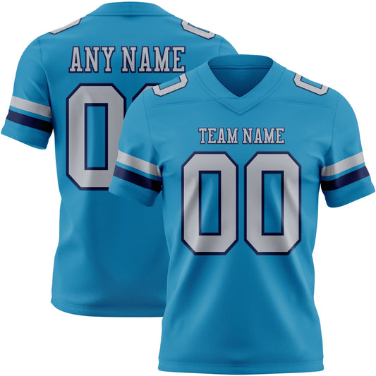 Custom Panther Blue Gray-Navy Authentic Football Jersey - Main View