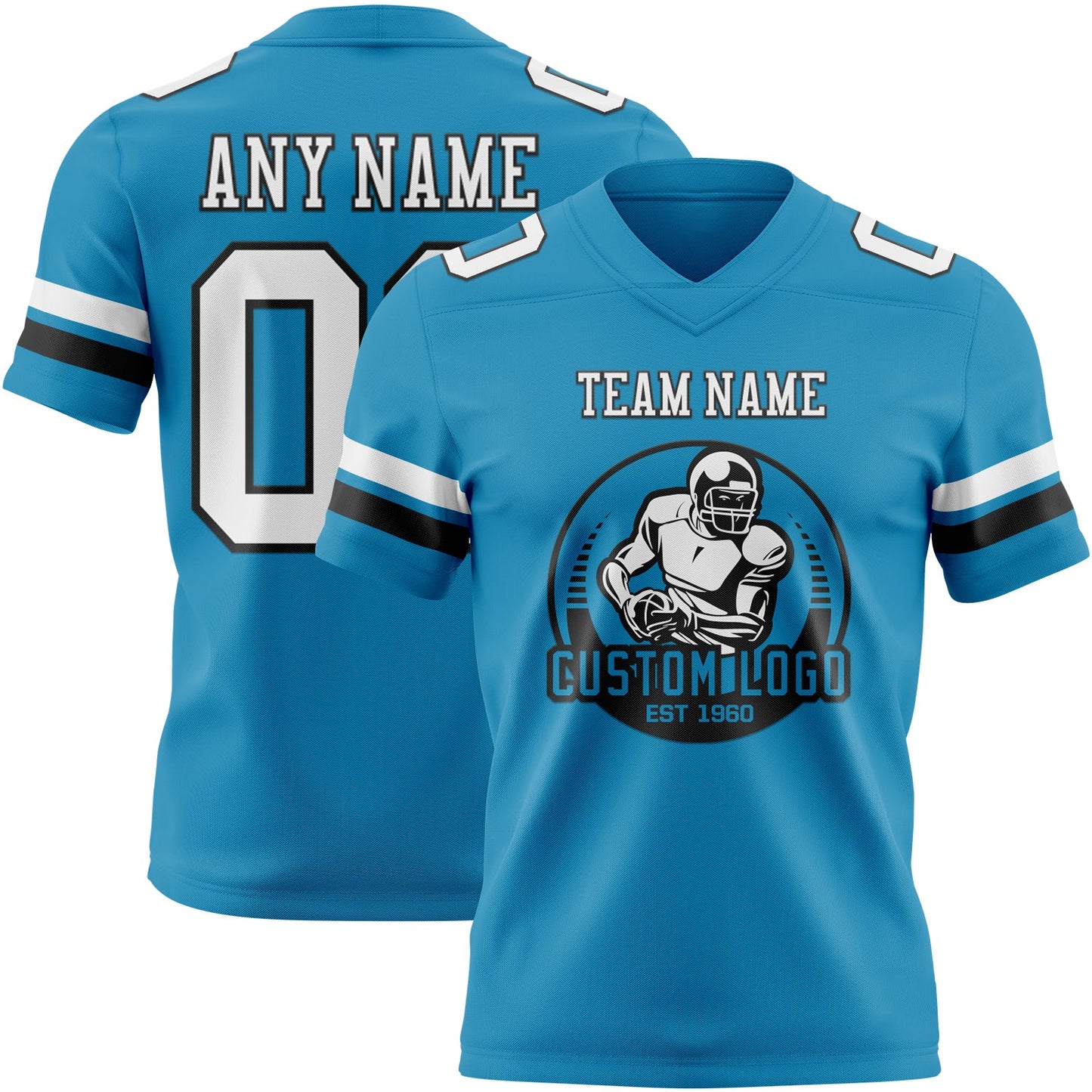 Custom Panther Blue White-Black Authentic Football Jersey view 2