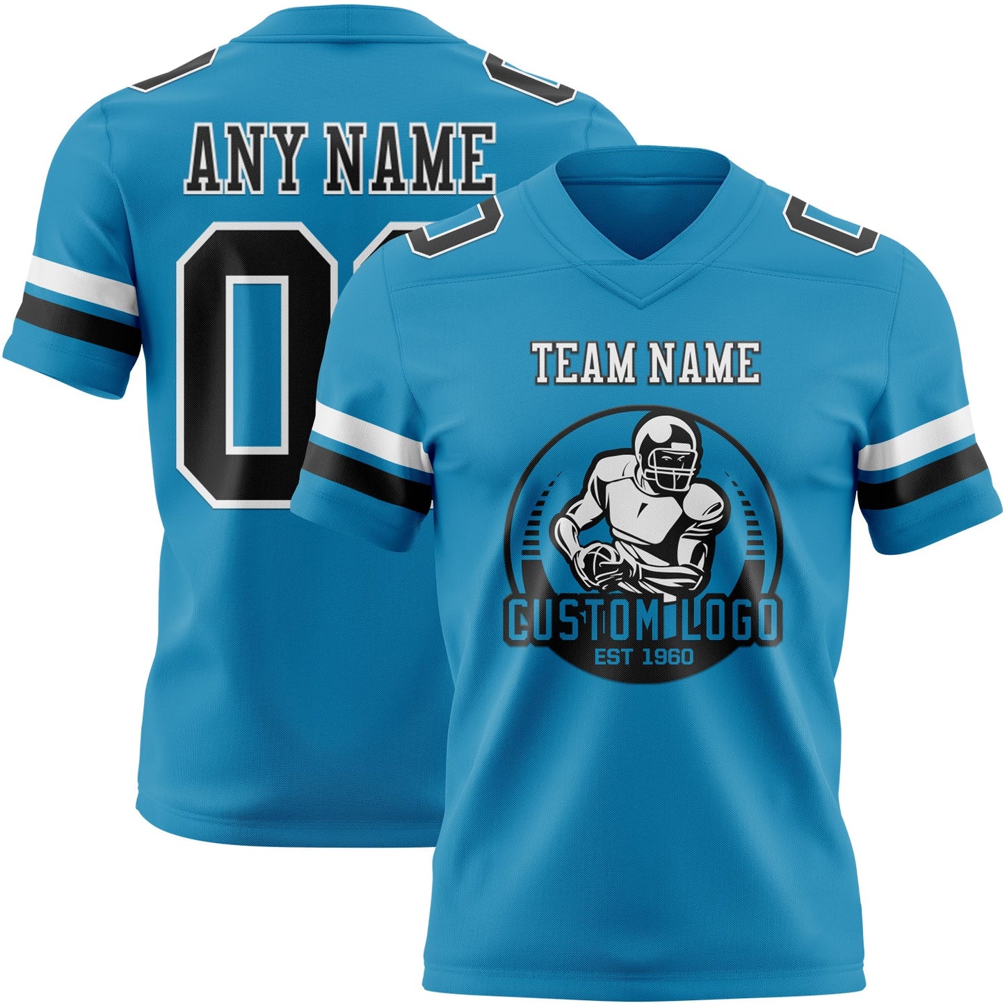 Custom Panther Blue Black-White Authentic Football Jersey view 2