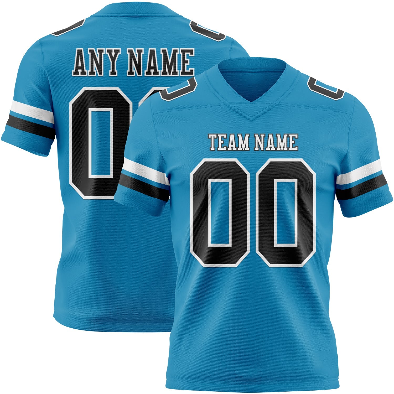 Custom Panther Blue Black-White Authentic Football Jersey - Main View