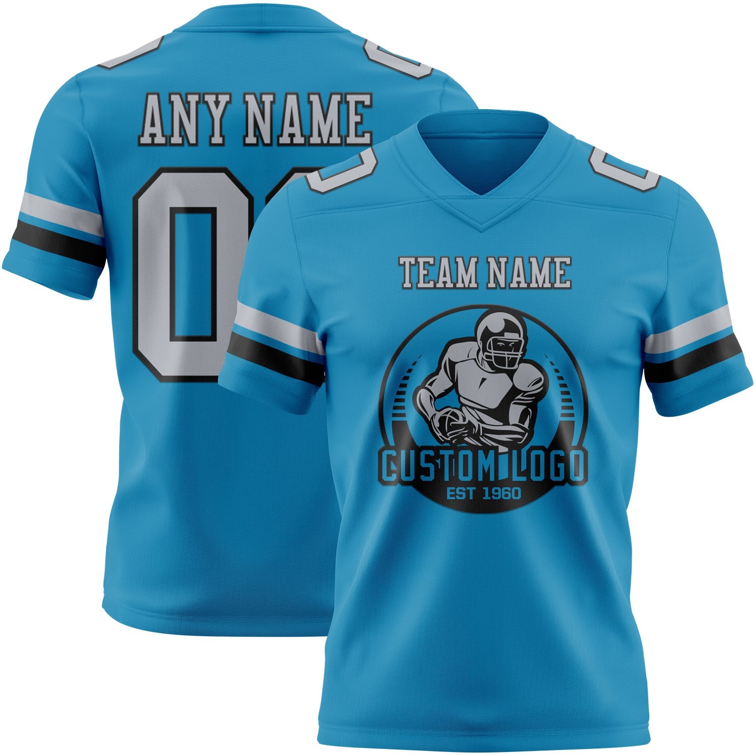 Custom Panther Blue Gray-Black Authentic Football Jersey view 2