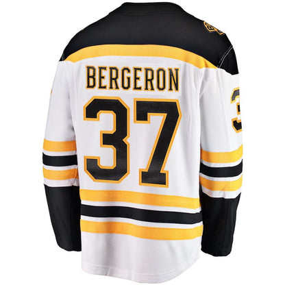 B.Bruins #37 Patrice Bergeron Fanatics Branded Away Captain Premier Breakaway Player Jersey White Black Stitched American Hockey Jerseys - Main View