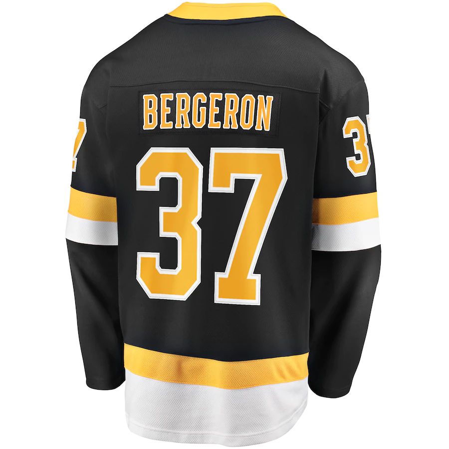 B.Bruins #37 Patrice Bergeron Fanatics Branded Captain Alternate Premier Breakaway Player Jersey Black Stitched American Hockey Jerseys - Main View