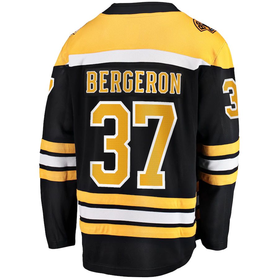 B.Bruins #37 Patrice Bergeron Fanatics Branded Home Captain Premier Breakaway Player Jersey Black Stitched American Hockey Jerseys - Main View