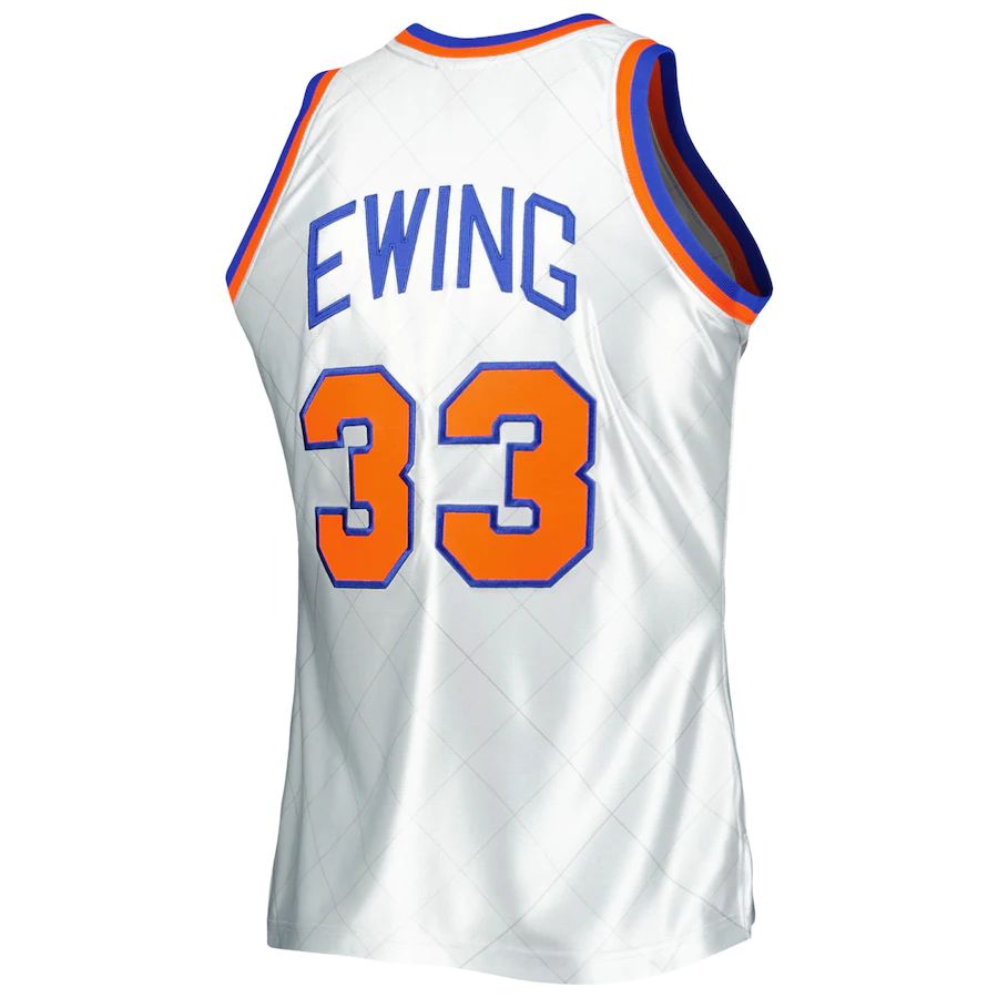NY.Knicks #33 Patrick Ewing Mitchell & Ness 1985-86 Hardwood Classics 75th Anniversary Swingman Jersey Platinum Stitched American Basketball Jersey - Main View