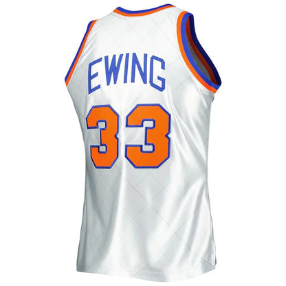 NY.Knicks #33 Patrick Ewing Mitchell & Ness 1985-86 Hardwood Classics 75th Anniversary Swingman Jersey Platinum Stitched American Basketball Jersey - Main View