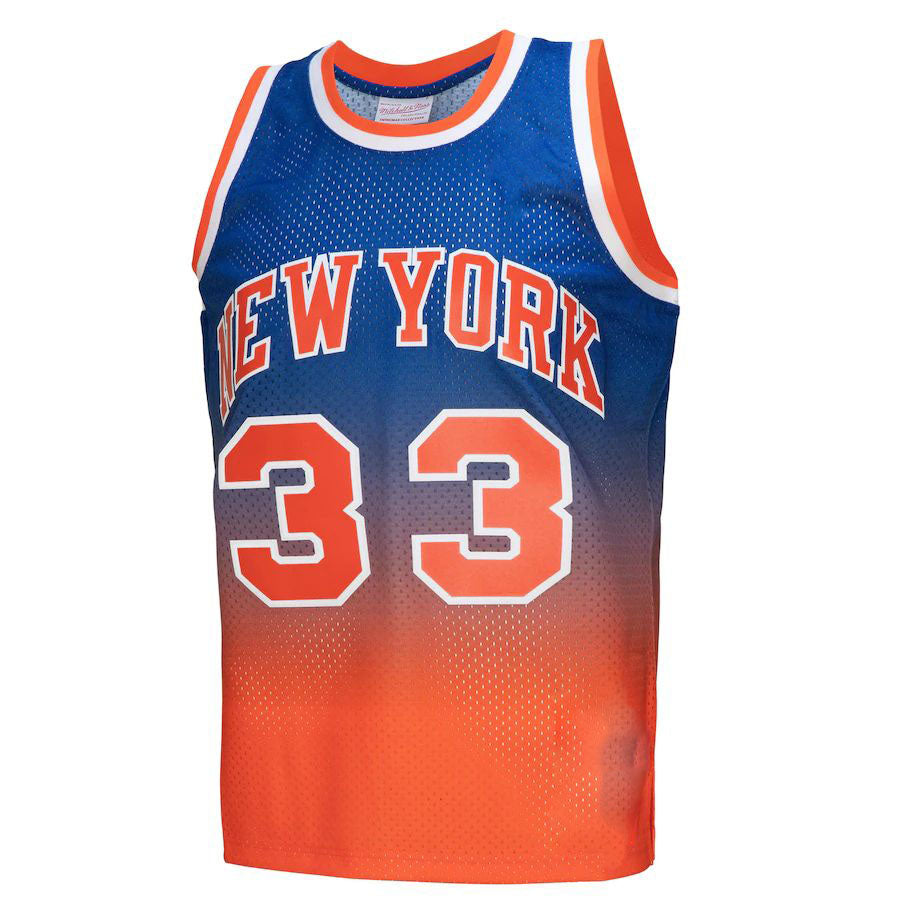 NY.Knicks #33 Patrick Ewing Mitchell & Ness 1991-92 Hardwood Classics Fadeaway Swingman Player Jersey OrangeRoyal Stitched American Basketball Jersey - Main View