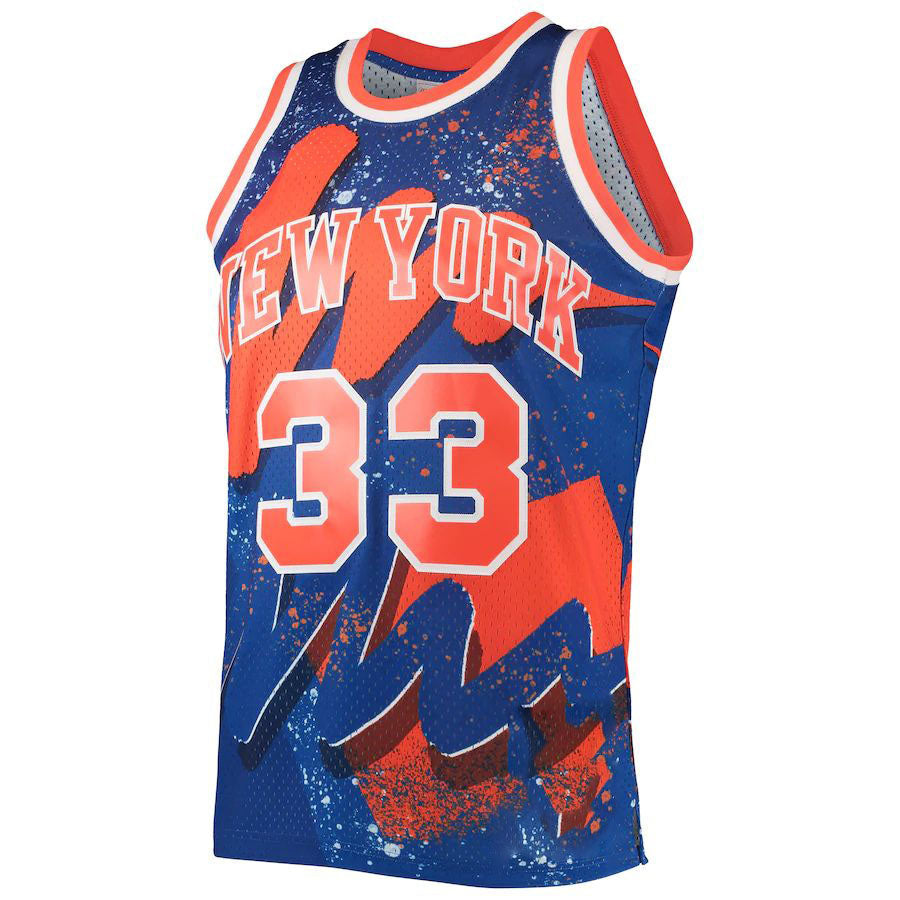 NY.Knicks #33 Patrick Ewing Mitchell & Ness Hardwood Classics 1991-92 Hyper Hoops Swingman Jersey Blue Stitched American Basketball Jersey - Main View