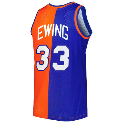 NY.Knicks #33 Patrick Ewing Mitchell & Ness Hardwood Classics 1991-92 Split Swingman Jersey BlueOrange Stitched American Basketball Jersey - Main View