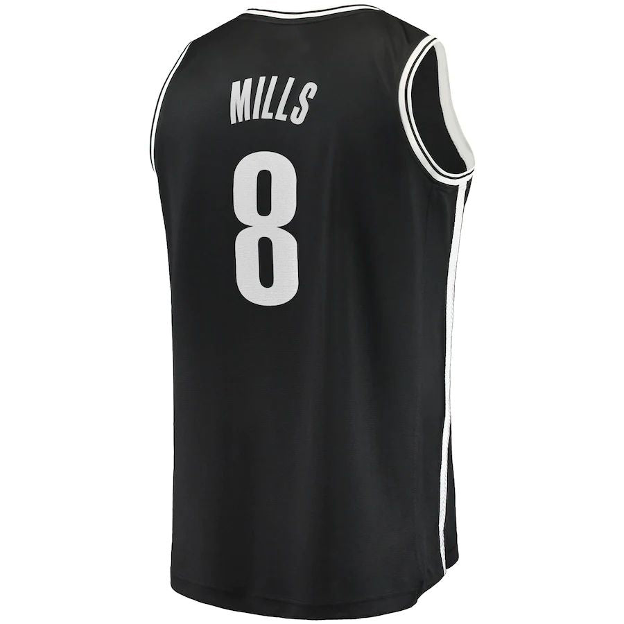 B.Nets #8 Patty Mills Fanatics Branded 2021-22 Fast Break Replica Jersey Icon Edition Black Stitched American Basketball Jersey - Main View