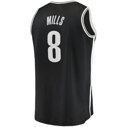 B.Nets #8 Patty Mills Fanatics Branded 2021-22 Fast Break Replica Jersey Icon Edition Black Stitched American Basketball Jersey - Main View