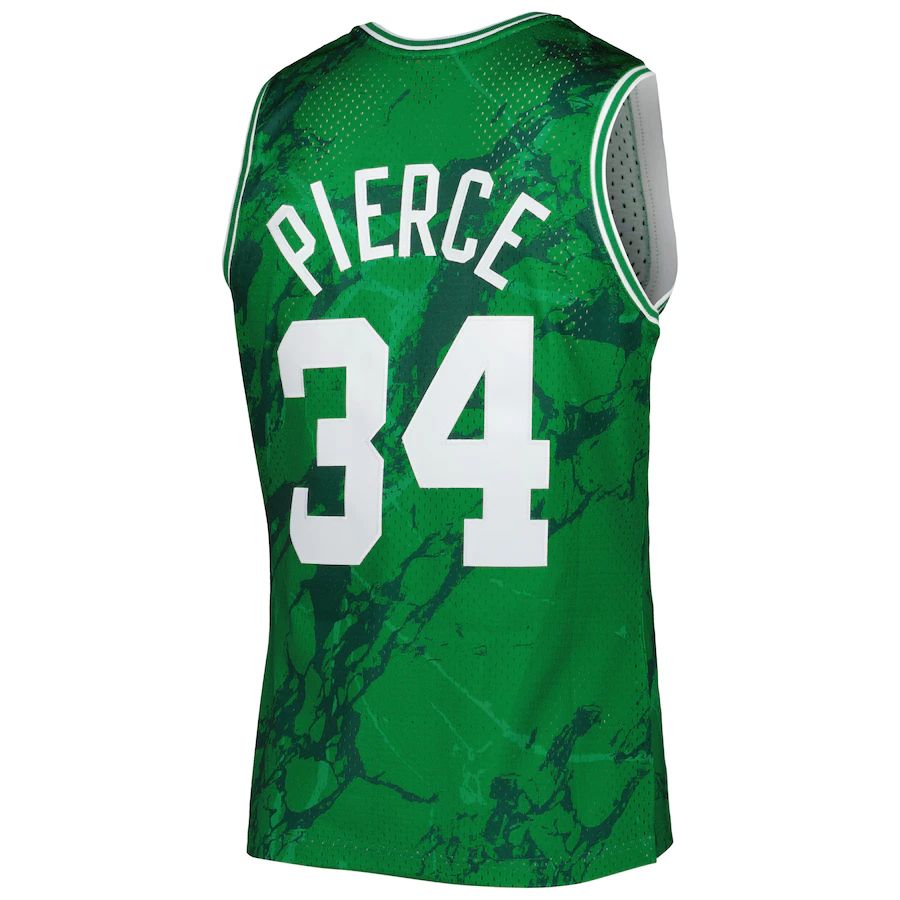 B.Celtics #34 Paul Pierce Mitchell & Ness 2007-08 Hardwood Classics Marble Swingman Jersey Green Stitched American Basketball Jersey - Main View