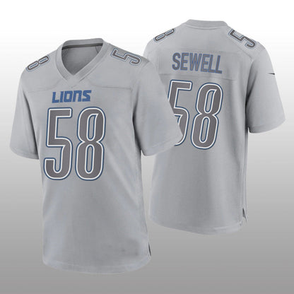 D.Lions #58 Penei Sewell Gray Game Atmosphere Jersey Stitched American Football Jerseys - Main View