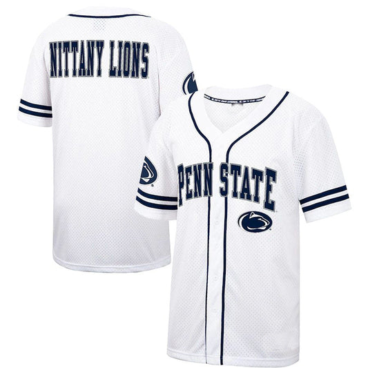 P.State Nittany Lions Colosseum Free Spirited Baseball Jersey White Navy Stitched American College Jerseys - Main View