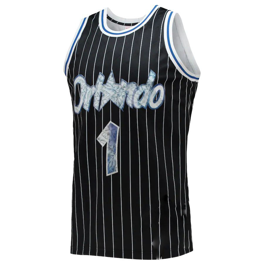 O.Magic #1 Penny Hardaway Mitchell & Ness 1996-97 Hardwood Classics 75th Anniversary Diamond Swingman Jersey Black Stitched American Basketball Jersey - Main View