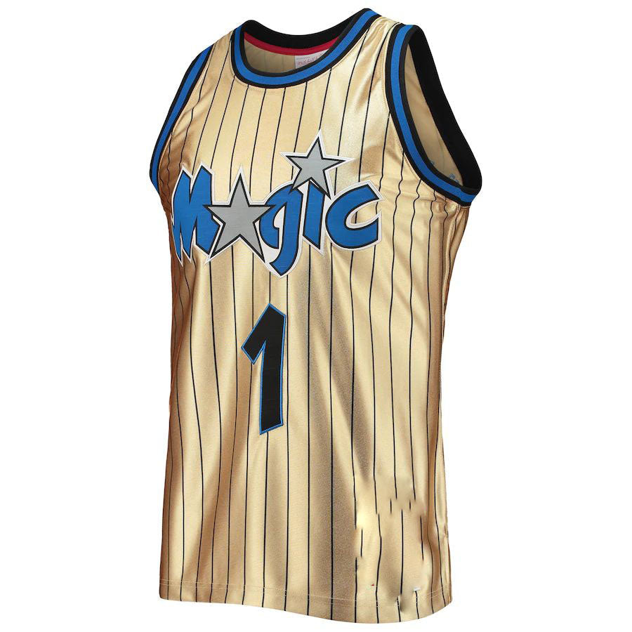 O.Magic #1 Penny Hardaway Mitchell & Ness 75th Anniversary 1993-94 Hardwood Classics Swingman Jersey Gold Stitched American Basketball Jersey - Main View