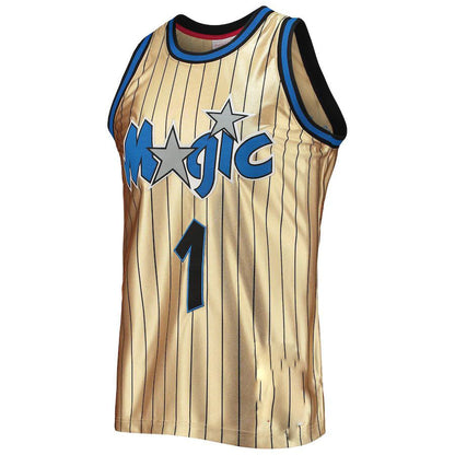 O.Magic #1 Penny Hardaway Mitchell & Ness 75th Anniversary 1993-94 Hardwood Classics Swingman Jersey Gold Stitched American Basketball Jersey - Main View