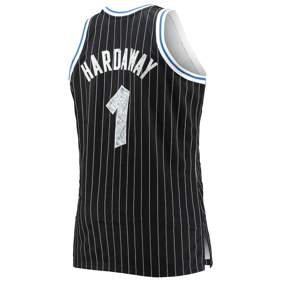 O.Magic #1 Penny Hardaway Mitchell & Ness Big & Tall 1994-95  75th Anniversary Diamond Swingman Jersey Black Stitched American Basketball Jersey - Main View