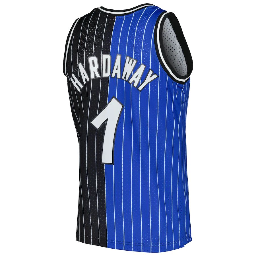 O.Magic #1 Penny Hardaway Mitchell & Ness Hardwood Classics 1994-95 Split Swingman Jersey BlueBlack Stitched American Basketball Jersey - Main View
