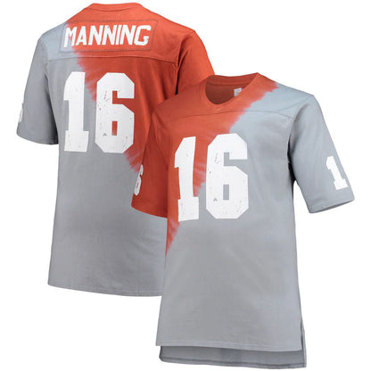 T.Volunteers #16 Peyton Manning Mitchell & Ness Name & Number Tie-Dye V-Neck T-Shirt Gray Tennessee Orange Stitched American College Jerseys - Main View