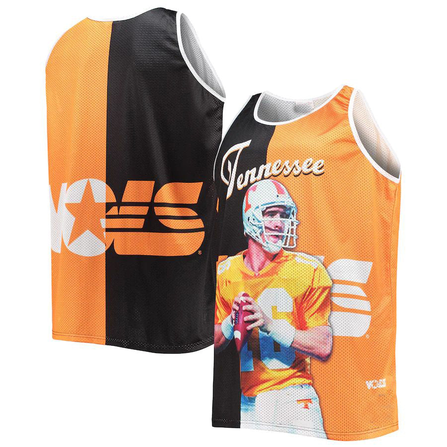 T.Volunteers #16 Peyton Manning Mitchell & Ness Sublimated Player Big & Tall Tank Top - Black Tennessee Orange Stitched American College Jerseys - Main View