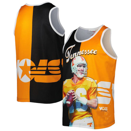T.Volunteers #16 Peyton Manning Mitchell & Ness Sublimated Player Tank Top Black Tennessee Orange Stitched American College Jerseys - Main View