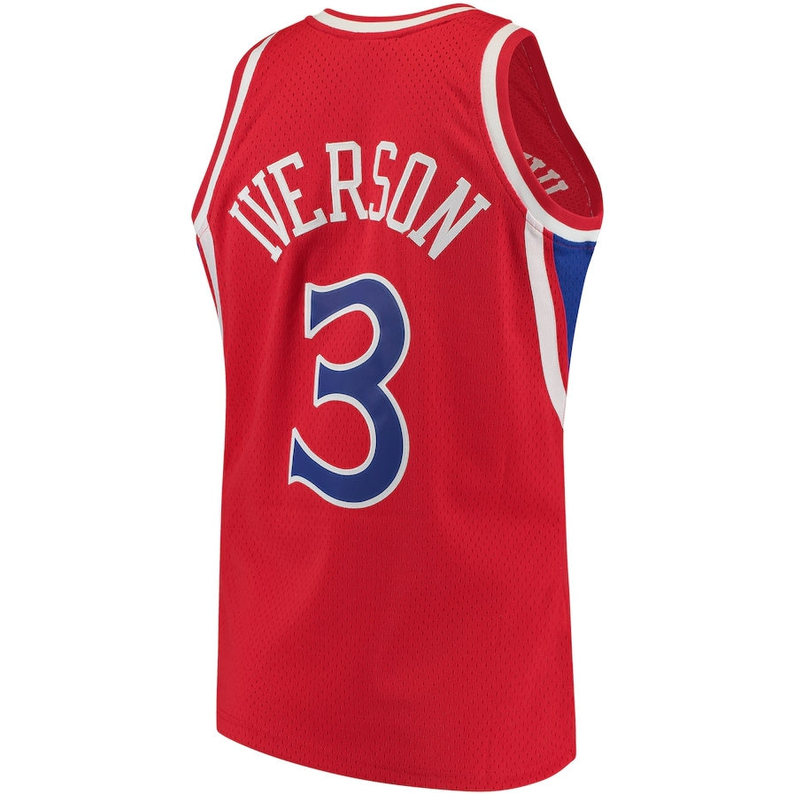 PH.76ers #3 Allen Iverson Mitchell & Ness 1996-97 Hardwood Classics Swingman Jersey - Red Stitched American Basketball Jersey - Main View