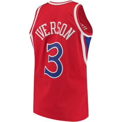 PH.76ers #3 Allen Iverson Mitchell & Ness 1996-97 Hardwood Classics Swingman Jersey - Red Stitched American Basketball Jersey - Main View