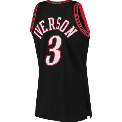 PH.76ers #3 Allen Iverson Mitchell & Ness 1997-98 Hardwood Classics Authentic Jersey - Black Stitched American Basketball Jersey - Main View